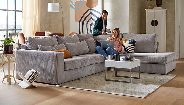 California hoekbank ribstof grijs Seats and Sofas