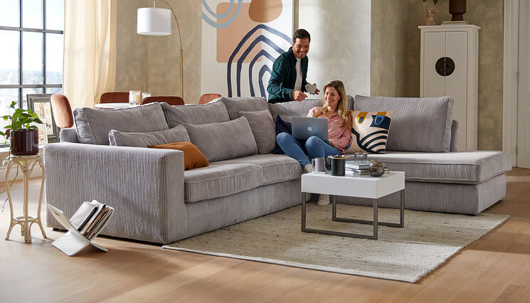 California hoekbank ribstof grijs Seats and Sofas