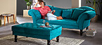 Colorado 2 zits bank velvet blauw met poef