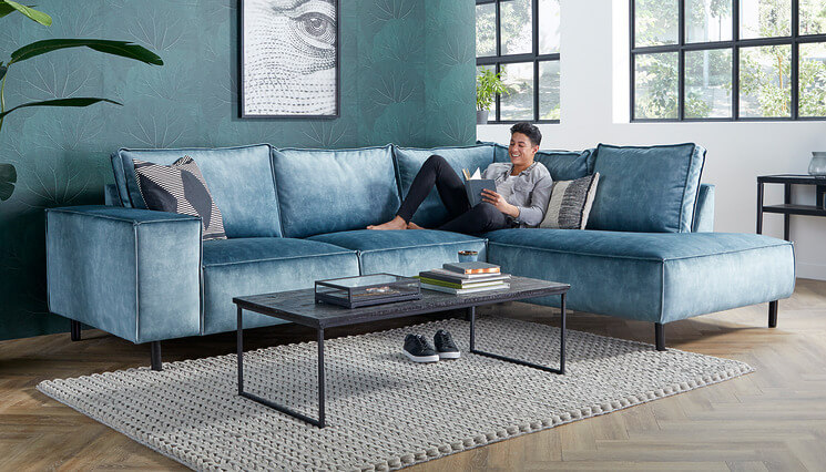 Manilla hoekbank velvet blauw