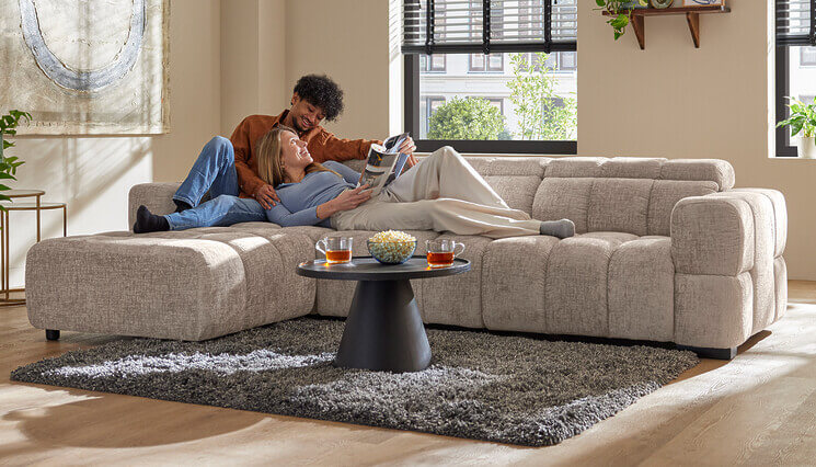 Beige 3-zits Cloud met hocker