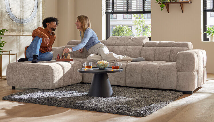 Beige 3-zits Cloud met hocker