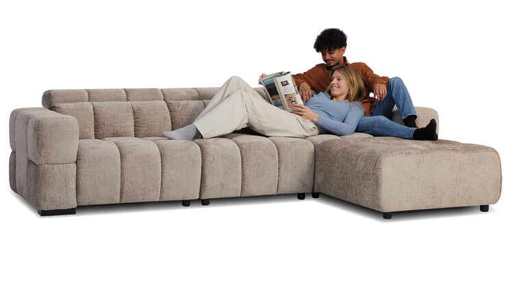 Beige 3-zits Cloud met hocker